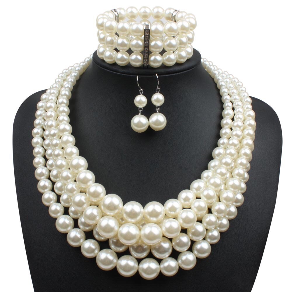 White faux pearl multiple layer 3 piece set